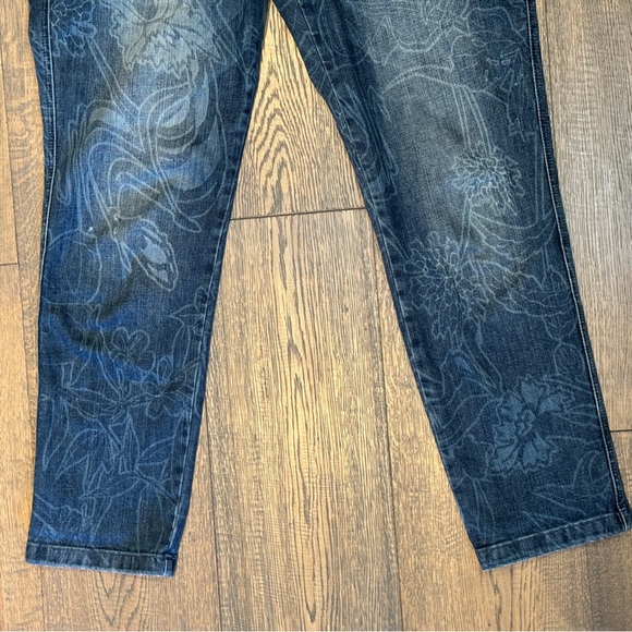 Escada Jeans Women's Size 42 12 Floral Printed Slim Bleach Blue Stretch Artsy - Picture 4 of 15
